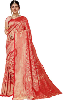 Priyashi Woven Banarasi Jacquard, Silk Blend Saree(Red)