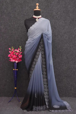 meaven tex Embellished Bollywood Georgette Saree(Grey)