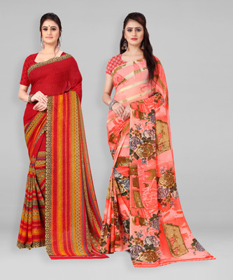 kashvi sarees Printed Daily Wear Georgette Saree(Pack of 2, Multicolor)