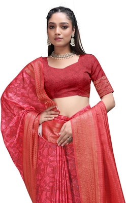 Rashmiwala Floral Print Kalamkari Crepe Saree(Green)