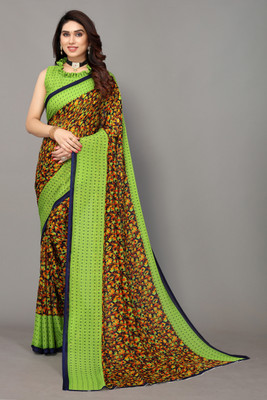 YASHIKA Floral Print Daily Wear Georgette Saree(Light Green)