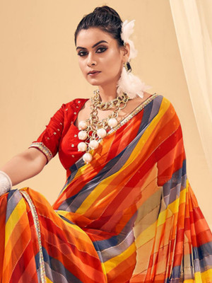 Sareemall Embellished Leheria Georgette Saree(Multicolor)