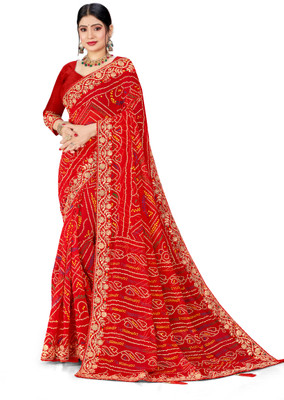 TINA FASHION Printed Bandhani Georgette Saree(Multicolor)