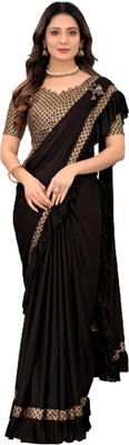 KRIRA ENTERPRISE Self Design Bollywood Lycra Blend Saree(Black)