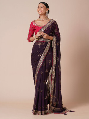 Sareemall Embellished Bollywood Georgette Saree(Maroon)