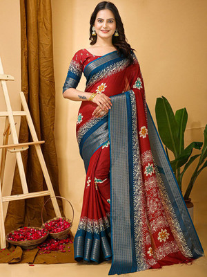Anouk Rustic Printed Chinnalapattu Silk Blend Saree(Red)