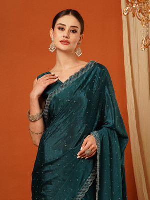 Vleez Embellished, Self Design Bollywood Silk Blend Saree(Light Blue)