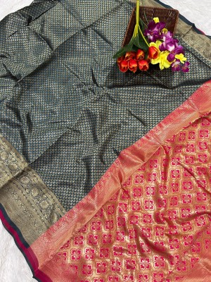 Shiv Shakti Floral Print Banarasi Art Silk Saree(Black)