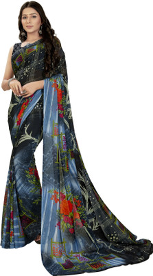 Moda Rapido Floral Print Daily Wear Georgette Saree(Grey)