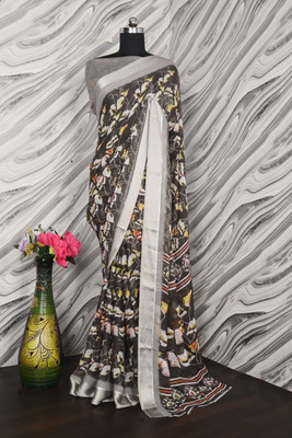 Clever Clothing Printed Daily Wear Chiffon Saree(Black)