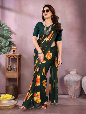 HITESH ENTERPRISE Floral Print Daily Wear Georgette Saree(Green)