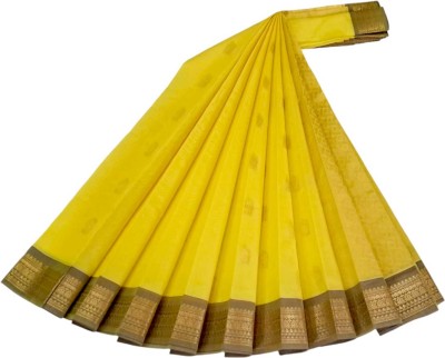 sri amman sarees Printed Kota Doria Cotton Blend Saree(Yellow)