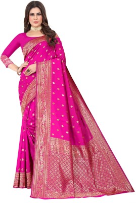 Pervas Woven Banarasi Silk Blend, Cotton Silk Saree(Pink)