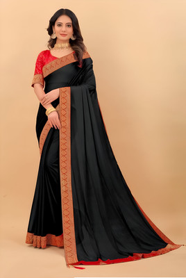 Bhavnfashion Solid/Plain, Embellished Bollywood Cotton Silk Saree(Black)