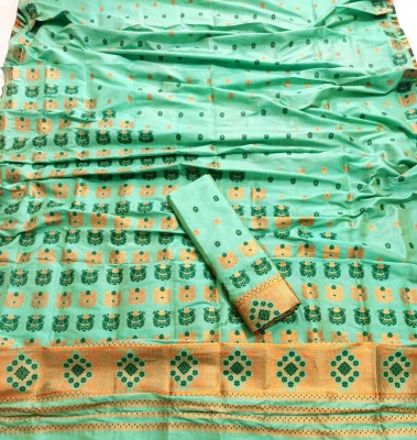 Mekhla Chador Dyed Mekhela Chador Tussar Silk Saree(Light Green, Yellow)