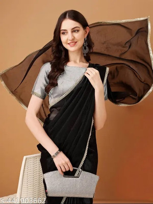 Online Bazaaar Self Design Bollywood Lycra Blend Saree(Black)
