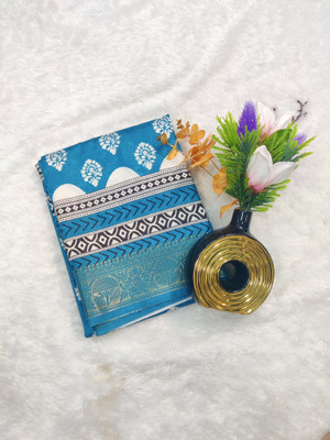 FEMORI Printed Banarasi Silk Blend Saree(Blue)