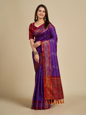 Yogik Creation Floral Print Banarasi Art Silk Saree(Purple)