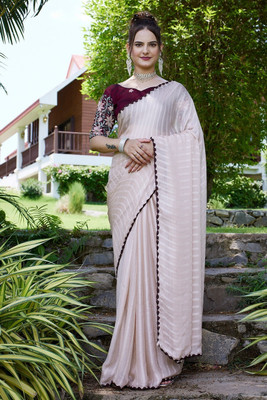 KONICA FAB Self Design Bollywood Chiffon Saree(Beige)
