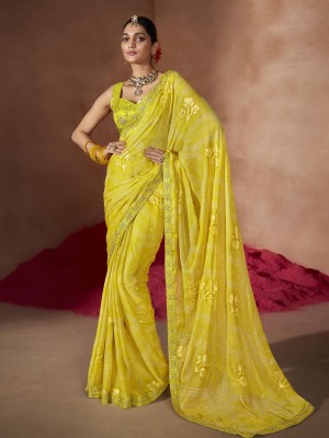 Sareemall Embroidered, Printed Bollywood Chiffon Saree(Yellow)