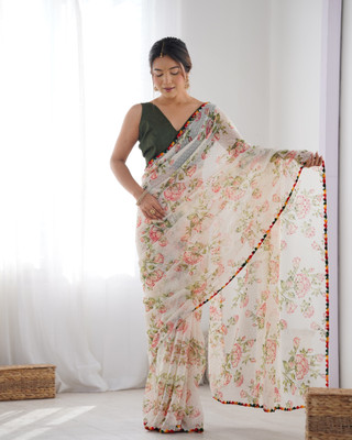 Moda Rapido Printed Daily Wear Chiffon Saree(Cream)