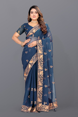 HHK FASHION Embroidered Bollywood Georgette Saree(Light Blue)