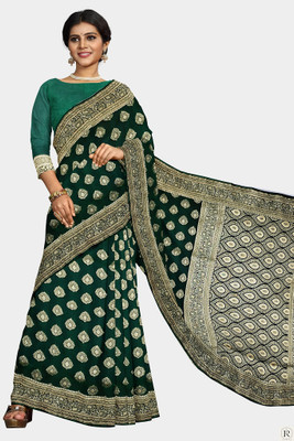 MUBARAK Woven Banarasi Pure Silk Saree(Dark Green)