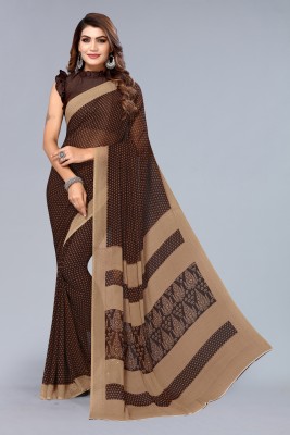 Madhur milan Floral Print Daily Wear Georgette Saree(Brown)