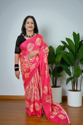 SnehaFashion Creation Printed, Woven Daily Wear Silk Blend Saree(Pink)