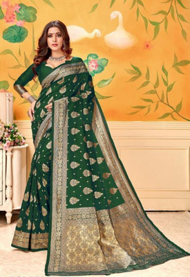 mahakay Woven Kanjivaram Silk Blend Saree(Green)