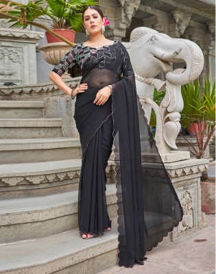 Satrani Dyed, Embellished Bollywood Chiffon, Georgette Saree(Black)