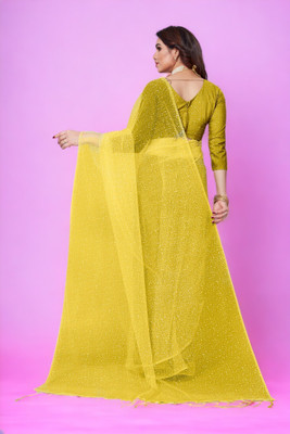 BHAGWATI ART Dyed Bollywood Net Saree(Yellow)