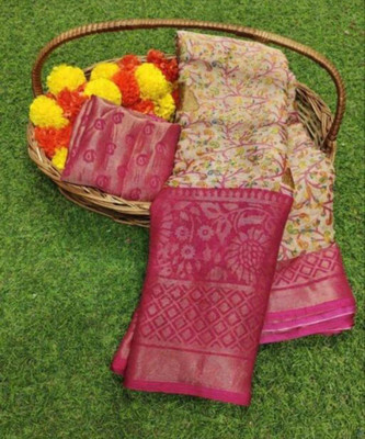 SHIMORI Printed Bollywood Silk Blend Saree(Pink)