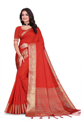 Aarunika IC Solid/Plain Bollywood Pure Silk Saree(Red)