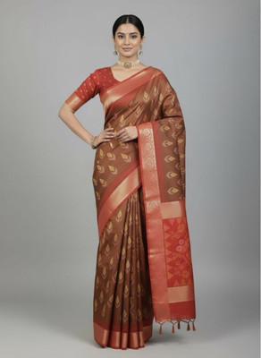 VIDRA Woven Bollywood Pure Silk Saree(Brown)