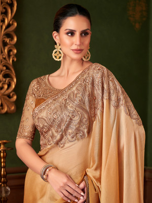 Sareemall Embellished Bollywood Georgette Saree(Beige)