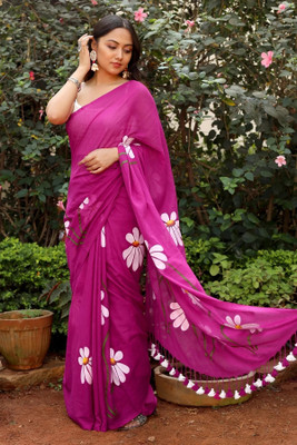 yourwish Printed Bollywood Cotton Blend Saree(Pink)