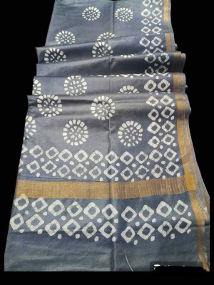 govind handloom Printed Bollywood Silk Blend Saree(Grey)