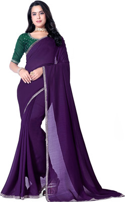 radhe creation Solid/Plain Bollywood Silk Blend Saree(Purple)