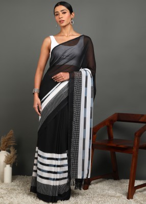 Leelavati Printed Daily Wear Georgette Saree(White, Black)