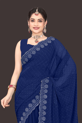 Shiv Febric Embellished Bollywood Chiffon Saree(Blue)
