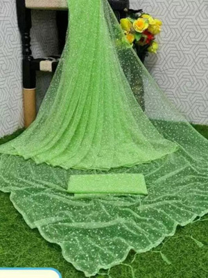 Suali Embellished Bollywood Net Saree(Light Green)