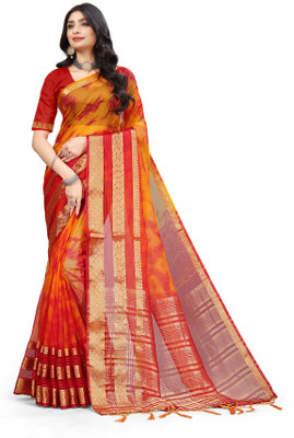 Aarunika MNT Solid/Plain Bollywood Organza Saree(Gold)