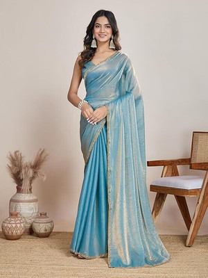 sareya veela Solid/Plain, Embroidered Maheshwari Georgette Saree(Blue)