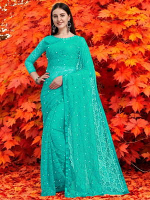 NORAFLEX Embroidered Bollywood Net Saree(Blue)