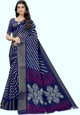 RUNAYA NX Printed Daily Wear Cotton Blend Saree(Dark Blue)