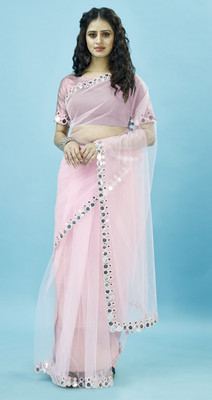 Leelavati Embellished, Embroidered, Self Design Bollywood Net Saree(Pink)