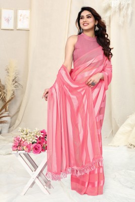 MIRCHI FASHION Striped, Solid/Plain Bollywood Georgette Saree(Pink)