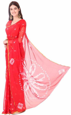 REBOOT FASHIONS Dyed Bandhani Chiffon Saree(Red)