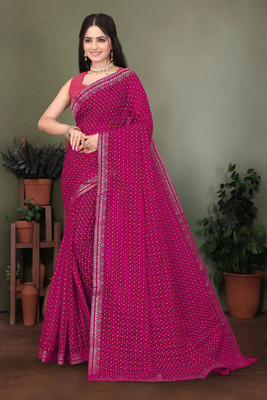 HouseOfCommon Printed Bandhani Georgette Saree(Pink)